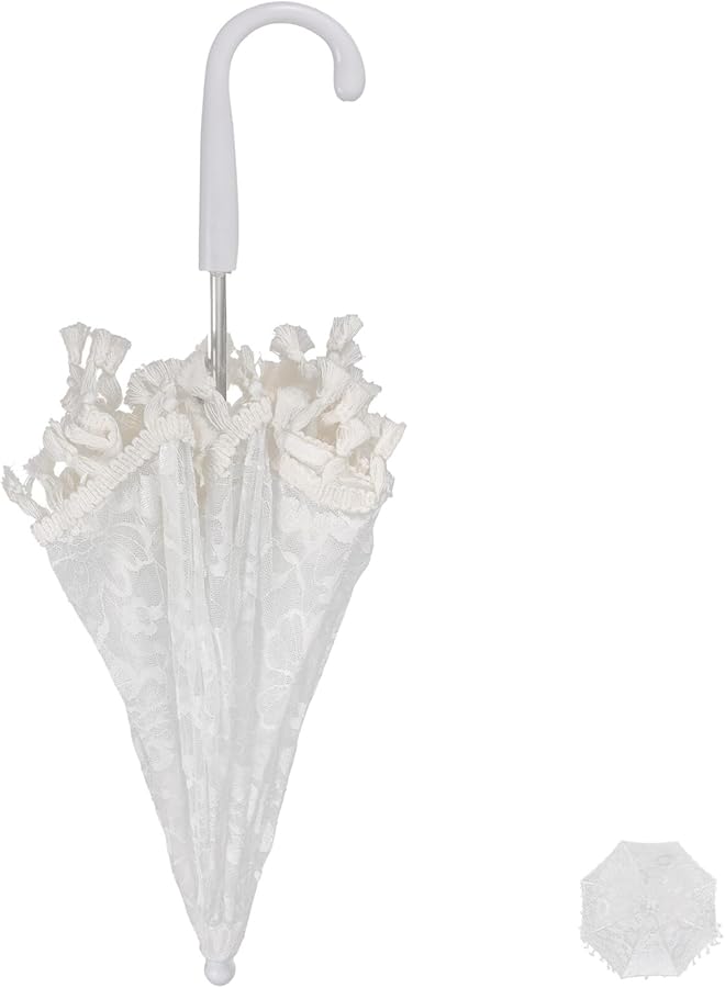 White Lace Bridal Wedding Umbrella for Flower Girl Stage Performance Photography Accessory - Image 1